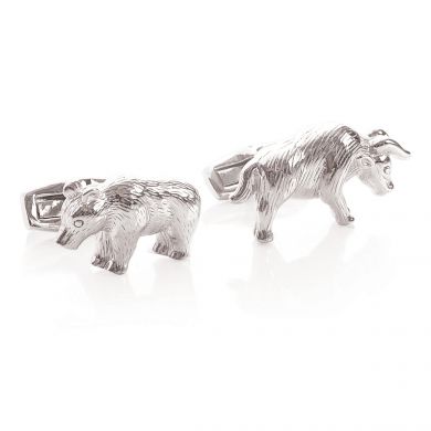 Engravable Sterling Silver Bear and Bull Cufflinks