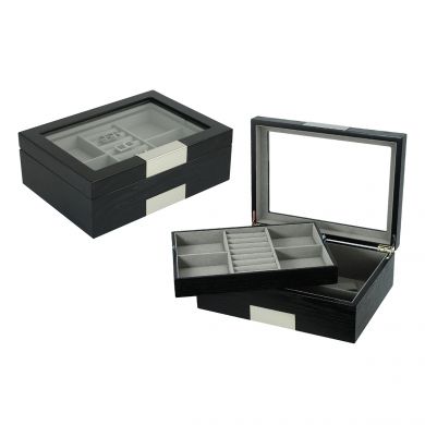 Versatile Black Wood Accessory Storage Box
