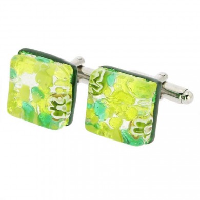 Key Lime and Silver Murano Glass Cufflinks