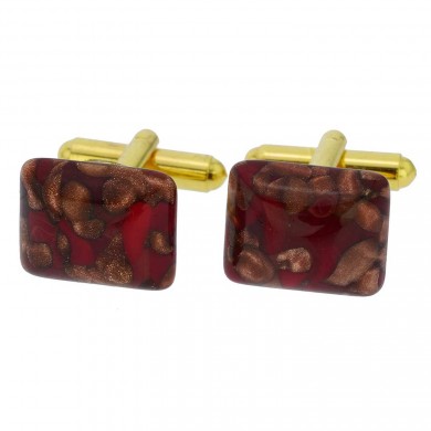 Cardinal and Copper Rectangular Murano Glass Cufflinks