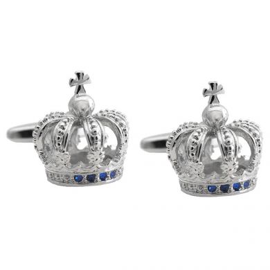 Blue Crystal Royal Crown Cufflinks