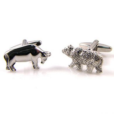 Silver Bull and Bear Cuff Links