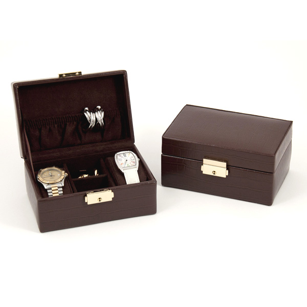 Brown Leather Travel Watch and Jewelry Case CuffLinks Depot