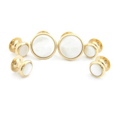 Brass and Mother of Pearl Flat Back Stud Set