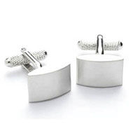 Curved Silver Engraved Cuff Links