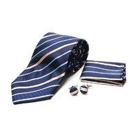 Blue Striped Tie and Cufflinks Set