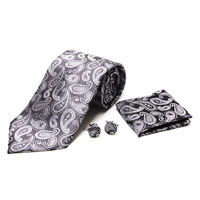 Grey Paisley Tie and Cufflinks Set