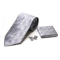 Silver Wave Tie and Cufflinks Set