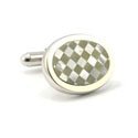 Yellow Jade & Pearl Oval Cufflink