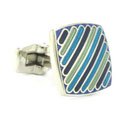 Blue Stripe Cushioned Square Cufflinks