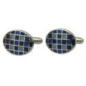 Blue Checkered Oval Cuff Links