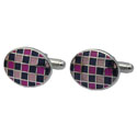 Navy Blue & Pink Checkered Oval Cuff Links