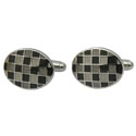 Grey Checkered Oval Cuff Links