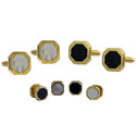 Gold Reversible Onyx-MOP Stud Set