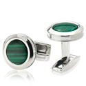 Round Steel & Malachite Cufflinks