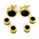 Black Enamel and Gold Stud Set