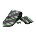 Green Striped Tie and Cufflinks Set