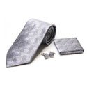 Silver Wave Tie and Cufflinks Set