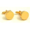 Gold Round Block Engraved Cufflinks