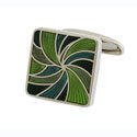 Green Square Swirl Cuff Links
