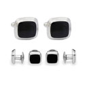 Silver Stepped Border Stud Set