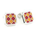 Indented Wine and Gold Checkboard Cufflinks