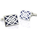 White & Blue Diamond Design Cuff Links