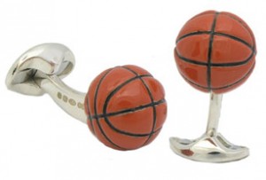 Sterling Silver Enameled Basketball Cuff Links