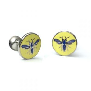 Blue Enameled Round Wasp Cufflinks