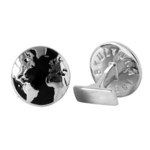 World Globe Silver and Black Cufflinks