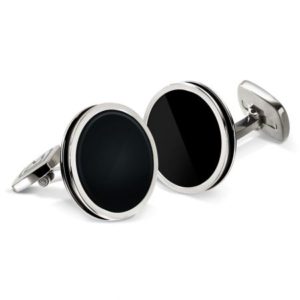 Black Enamel Round Engravable Cufflinks