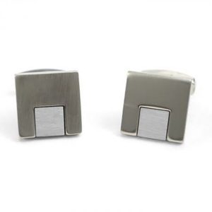 Double Square Rhodium Plated Cufflinks