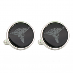 Win awards with Silver Tone Etched Caduseus Cufflinks