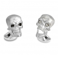 Sterling Chattering Skull Cufflinks with Diamond Eyes - perfect for Halloween