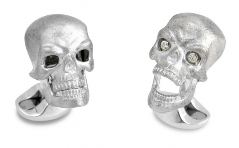 Sterling Chattering Skull Cufflinks with Diamond Eyes - perfect for Halloween