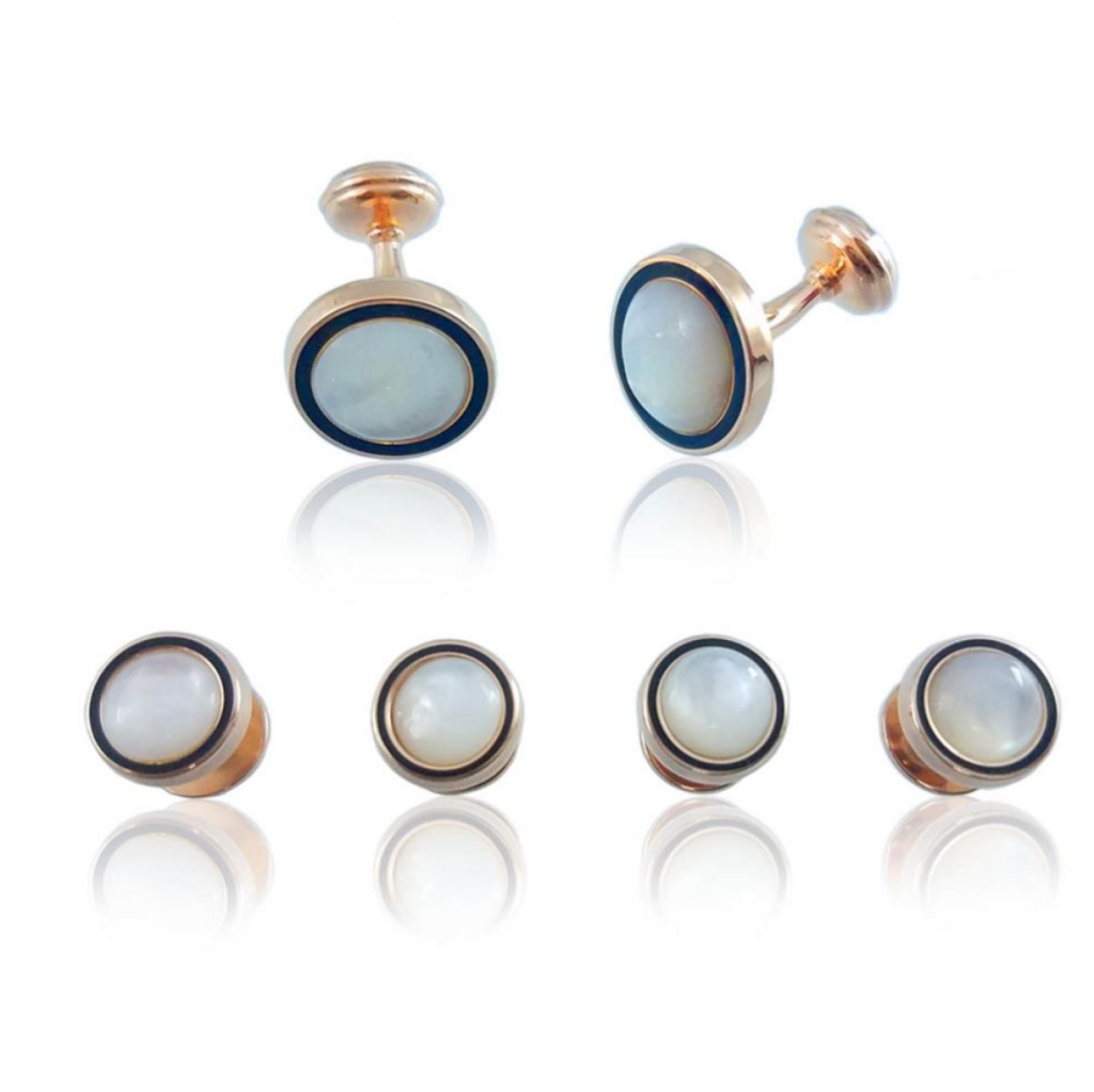 Rose Gold Mother of Pearl Onyx Stud Set