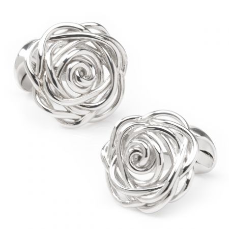Sterling Silver Rose Flower Cufflinks: Cufflinks Depot