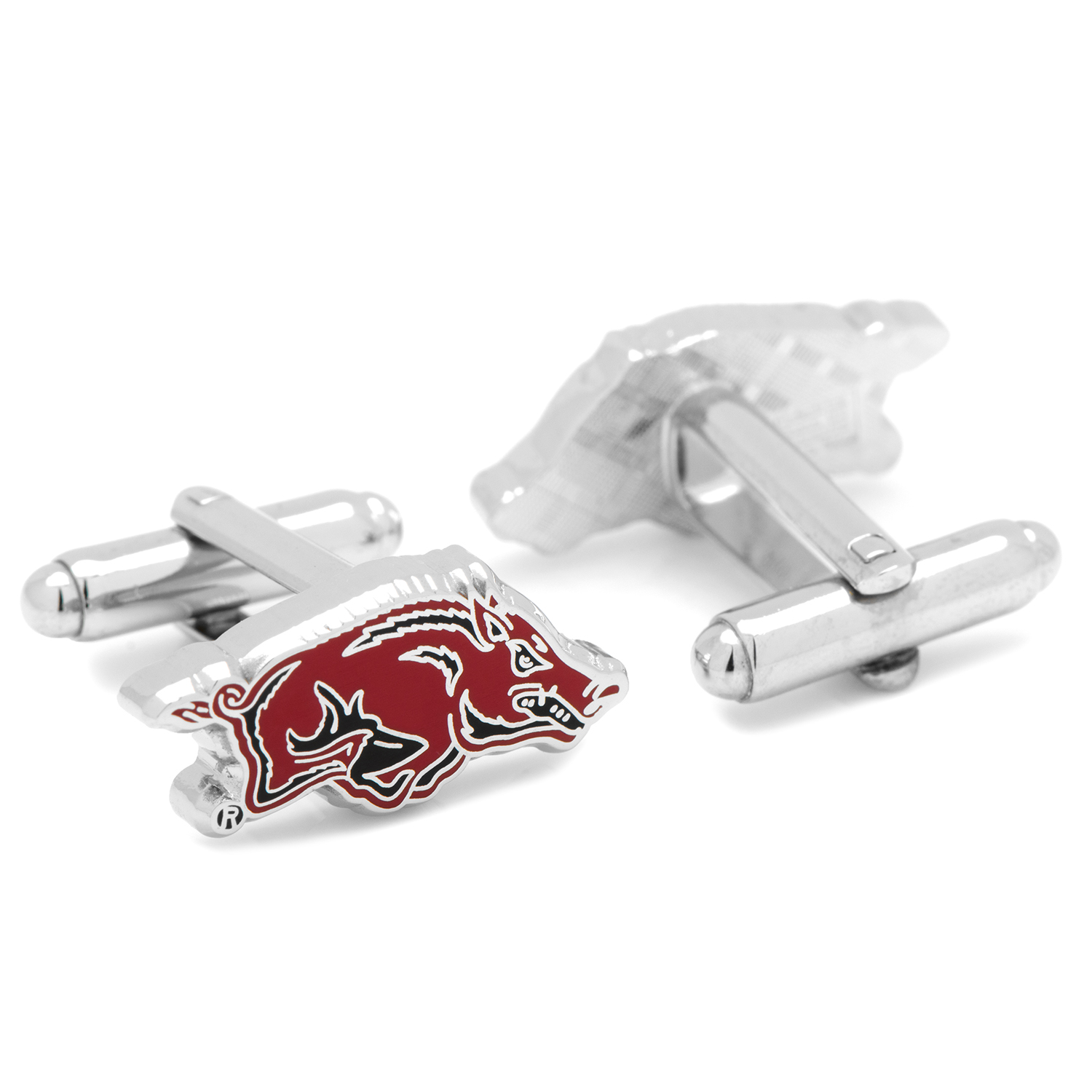 Natural Finish Sterling Silver Round Top Cufflinks College Jewelry University of Arkansas Razorbacks Cufflinks