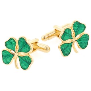 Emerald Green Irish 4 Leaf Clover Cufflinks