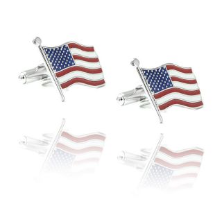 Silver Waving American Flag Cufflinks