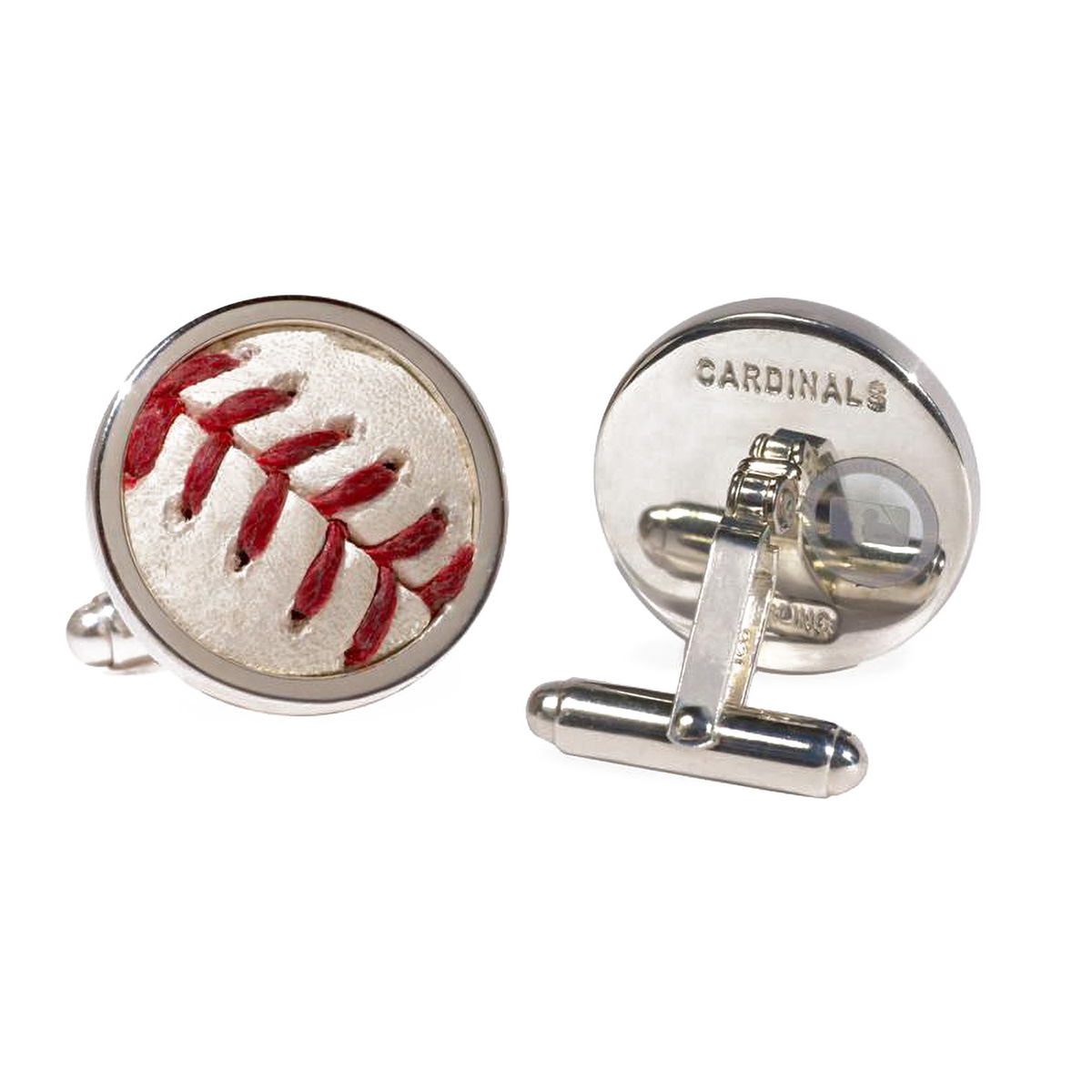 MLB St Louis Cardinals Game used Baseball Cufflinks in Silver - Cufflinks Depot