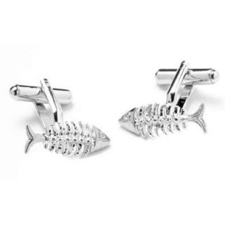 Silver Color Fish Skeleton Cufflinks
