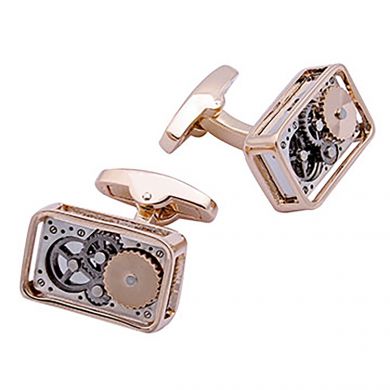 Rose Gold Rectangle Gear Cufflinks