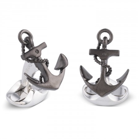 Sterling Silver Oxidized Gunmetal Anchor Cufflinks