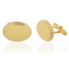 Gold Finish Stepped Border Oval Cufflinks