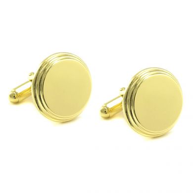 Gold Round Engravable Double Border Cufflinks