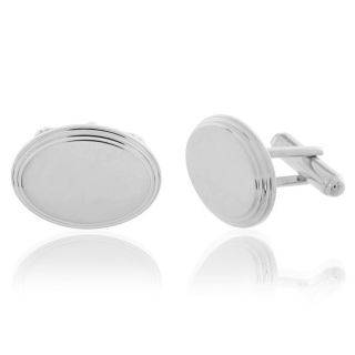 Silver Oval Stepped Engravable Cufflinks