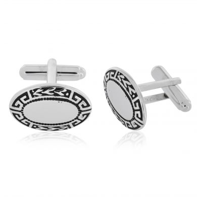 Oval Greek Pattern Engravable Cufflinks