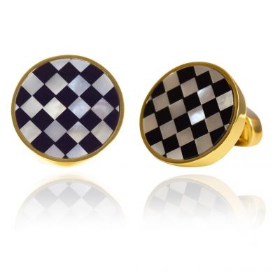 Golden MOP and Onyx Checkerboard Cufflinks