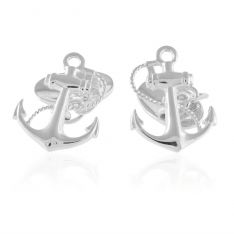 Oval Back Solid Silver Anchor Cufflinks